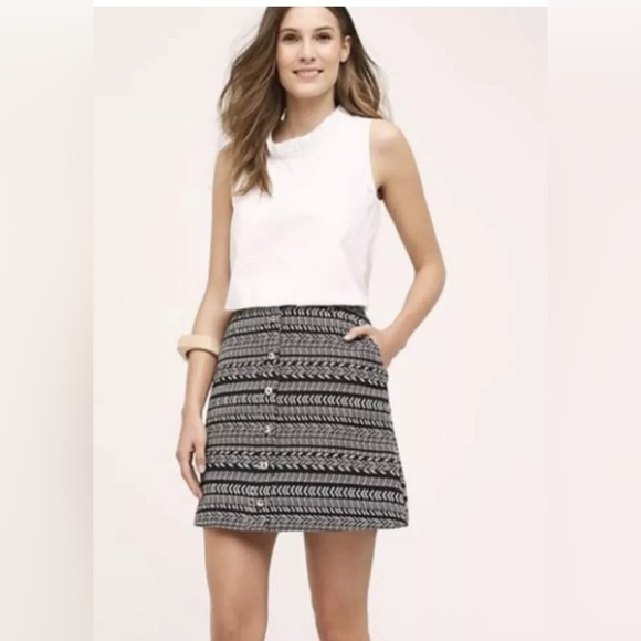 Anthropologie Maeve Fieldnotes button front Black White Tribal Striped Skirt 2 - Picture 2 of 14